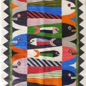 Vintage Zapotec Oaxacan Hand Woven Rub or Wall Hanging Fish Pattern